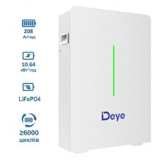 Акумуляторна батарея Deye LiFePO4 RW-F10.6, 51,2V 208Ah 10.64KW, BMS125@16S до 32 parallel, CAN&RS485, IP21, 6000Cycles, (600*750*200), 9