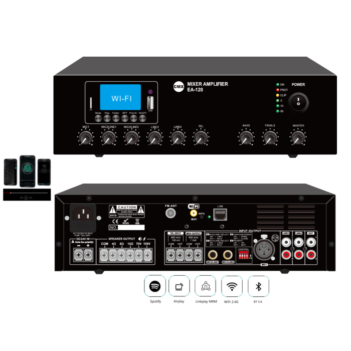 Мікшуючий підсилювач EA-120W, 1 зона, Wi-Fi, 120 Вт, 19''